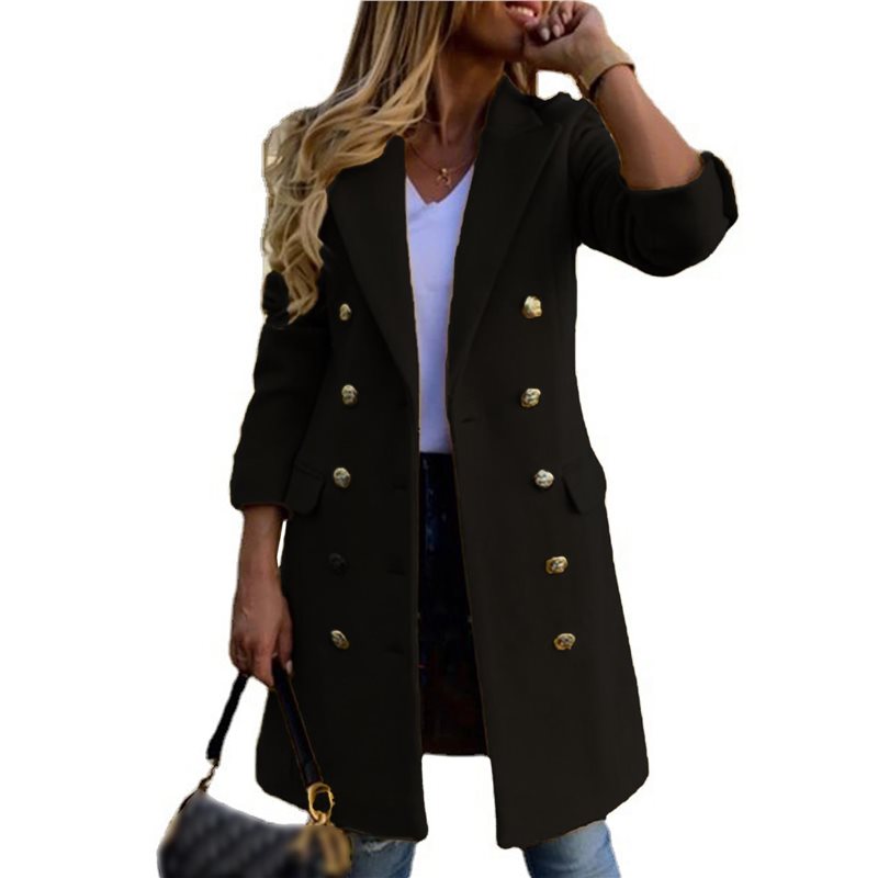 Wool Coat Peacoat - A24F-Women Fall Winter Wool Coats Double