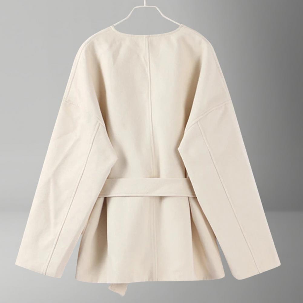 Wool Coat Peacoat - Lace-up Waist Jacket Stylish Women's Wool