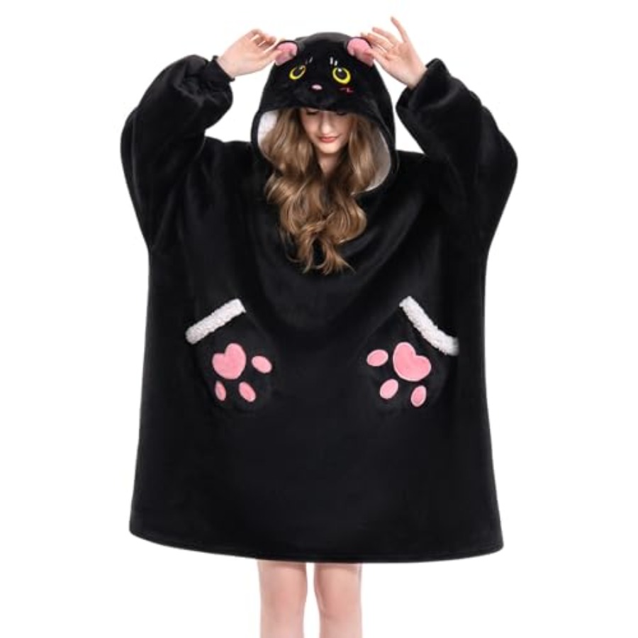 OLAOLA Black Cat Wearable Blan – Sherpa Hoodie Fleece recenzja i cena