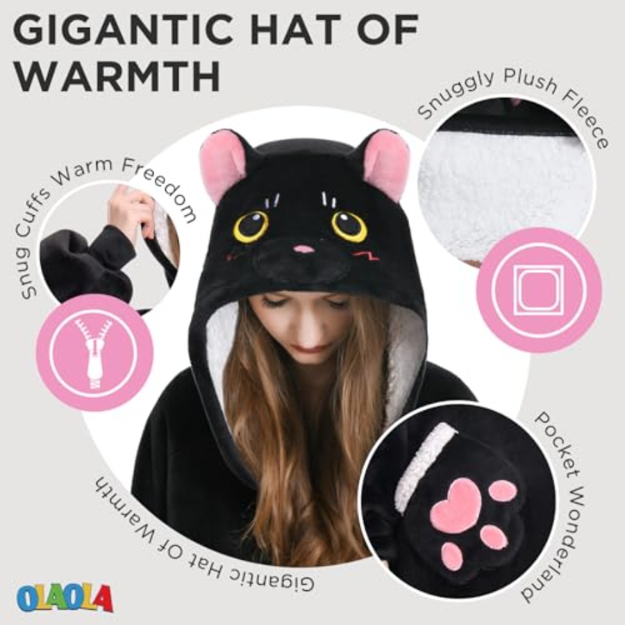 OLAOLA Black Cat Wearable Blan – Sherpa Hoodie Fleece recenzja i cena