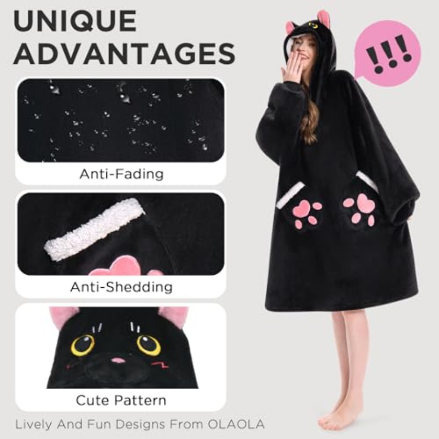 OLAOLA Black Cat Wearable Blan – Sherpa Hoodie Fleece recenzja i cena