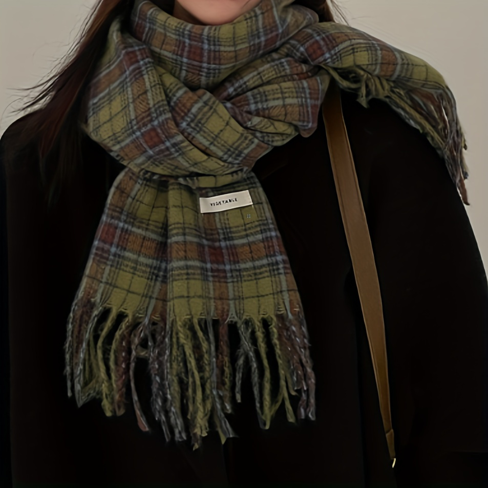 Vintage Green Plaid Tassel Sca – Cashmere Pashmina Wrap recenzja i cena