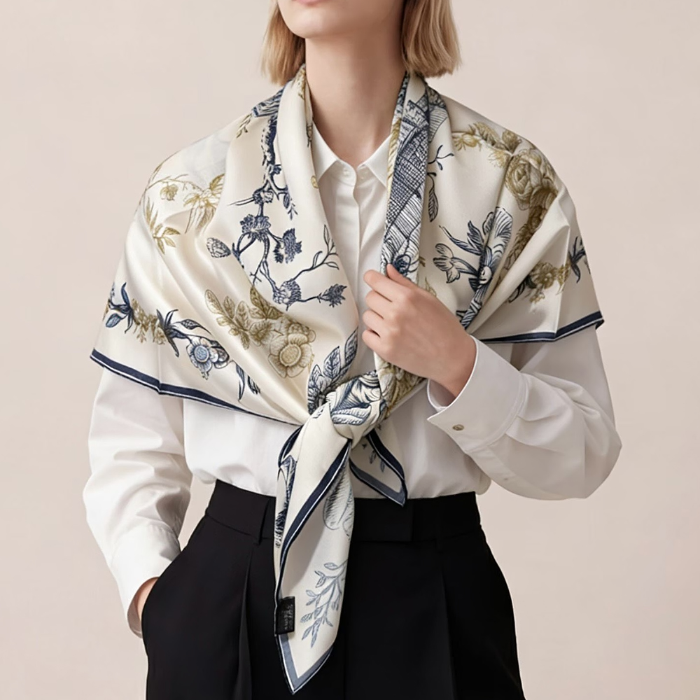 [BYSIFA] Blue White 100% Silk  – Shawl Wrap Winter recenzja i cena