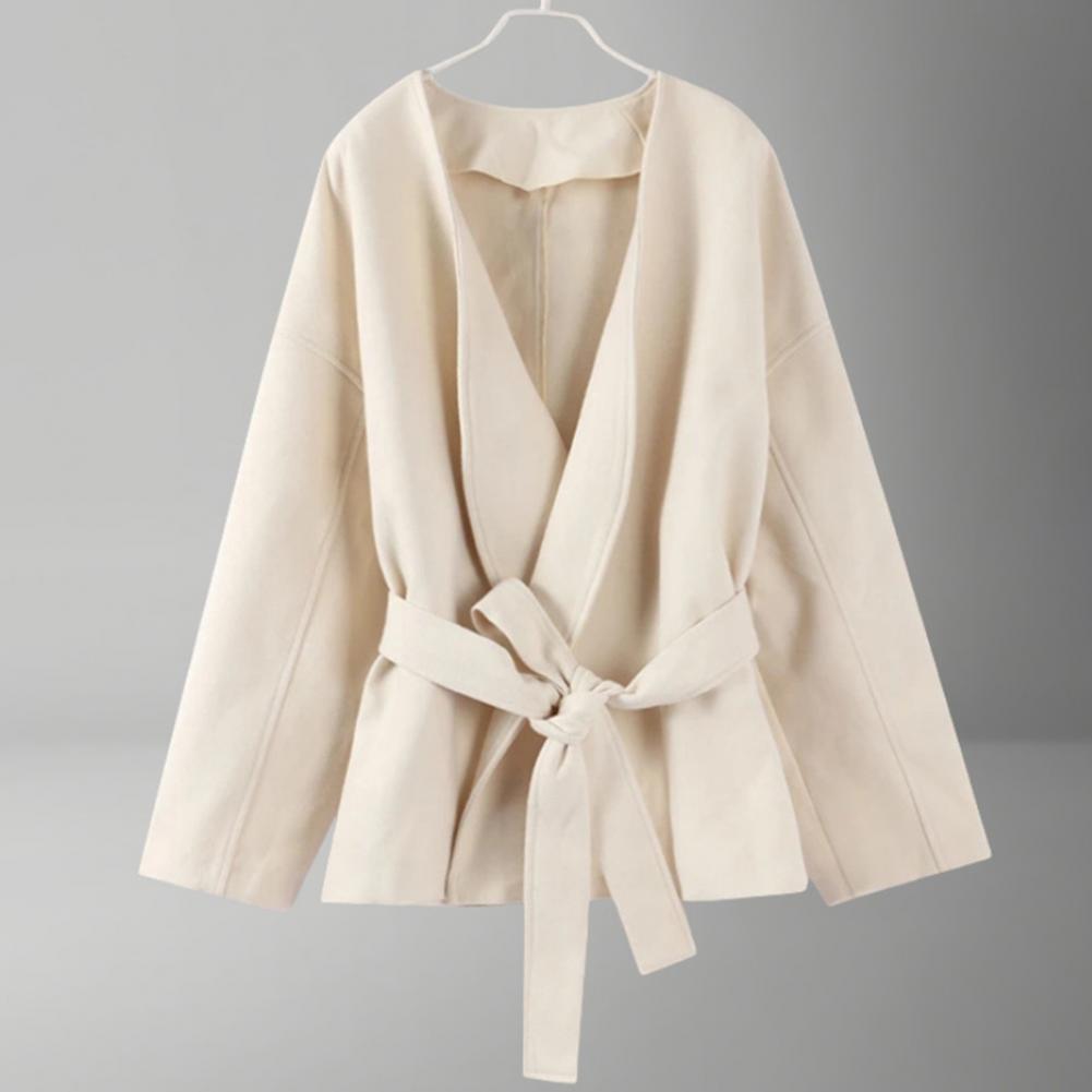 Lace-up Waist Jacket Stylish W – Wool Coat Peacoat recenzja i cena