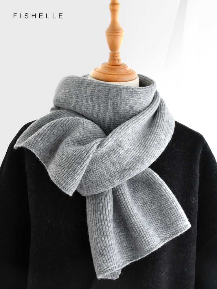 Gray solid color cashmere scar – Wool Scarf Men recenzja i cena