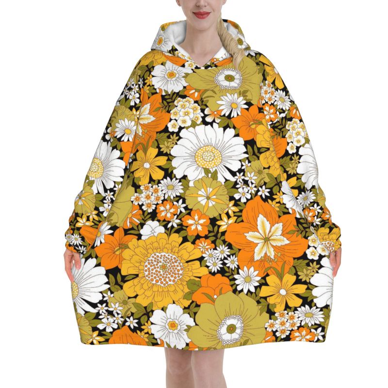 Hippie Flower Floral Retro Bla – Sherpa Hoodie Fleece recenzja i cena