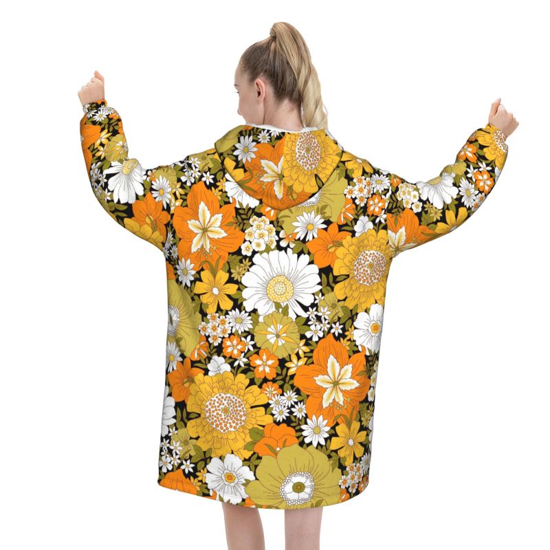 Hippie Flower Floral Retro Bla – Sherpa Hoodie Fleece recenzja i cena