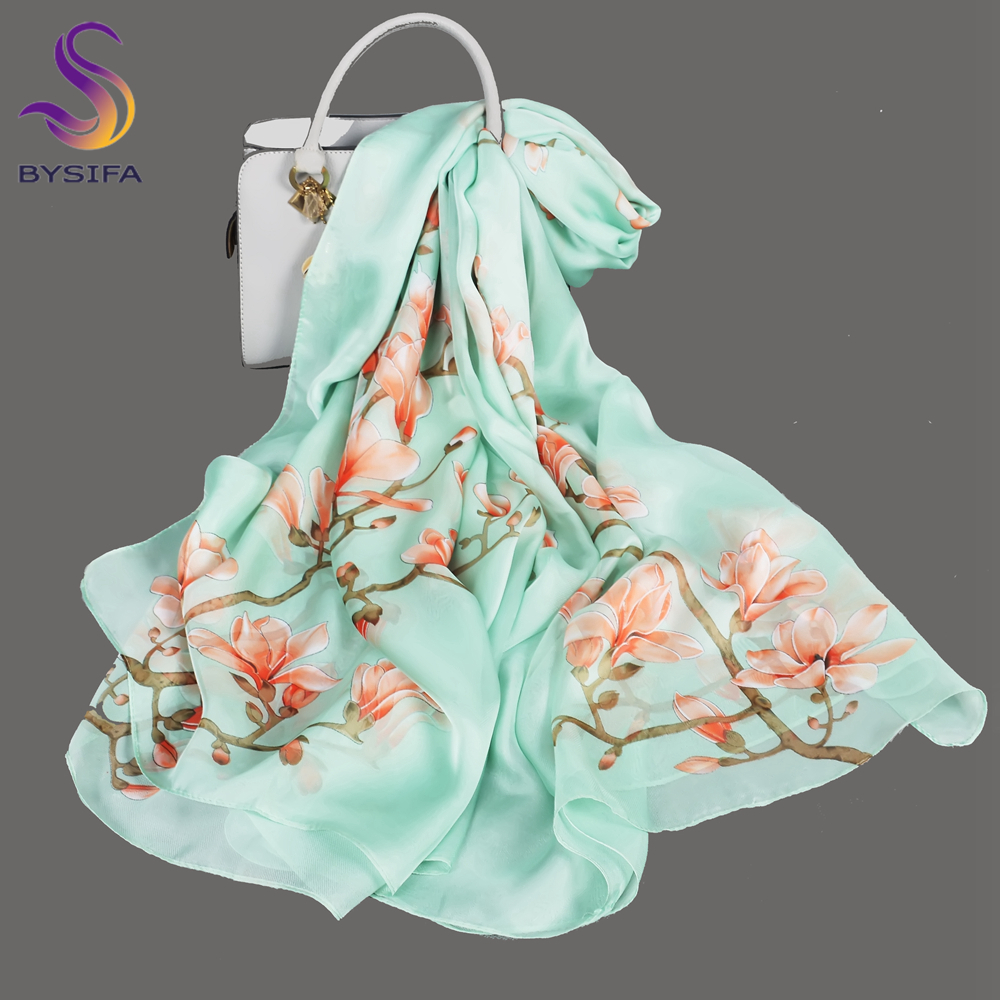 BYSIFA| Light Green Silk Scarf – Shawl Wrap Winter recenzja i cena