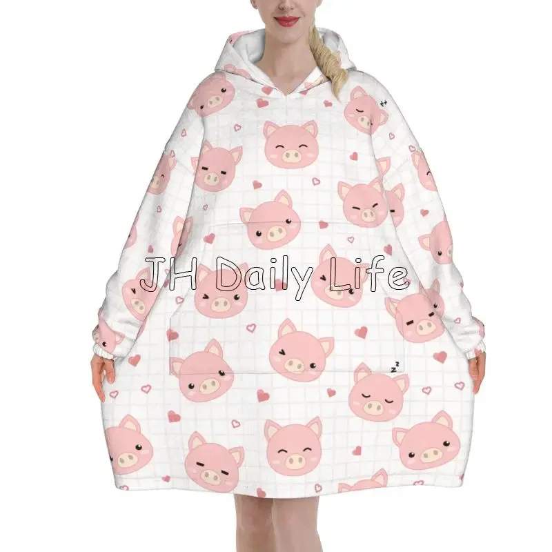 Cartoon Pigs Wearable Flannel  – Sherpa Hoodie Fleece recenzja i cena