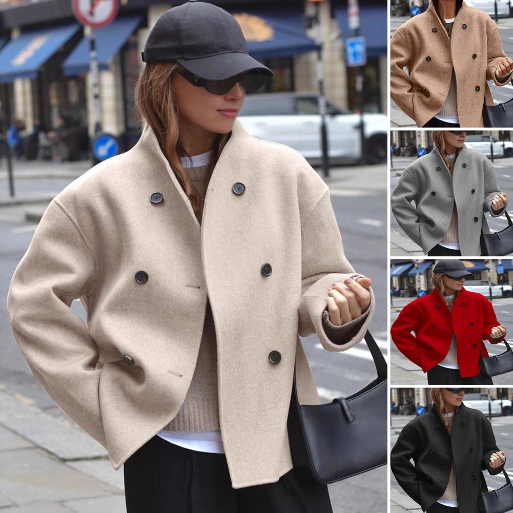 Women's Winter Cropped Wool Co – Wool Coat Peacoat recenzja i cena