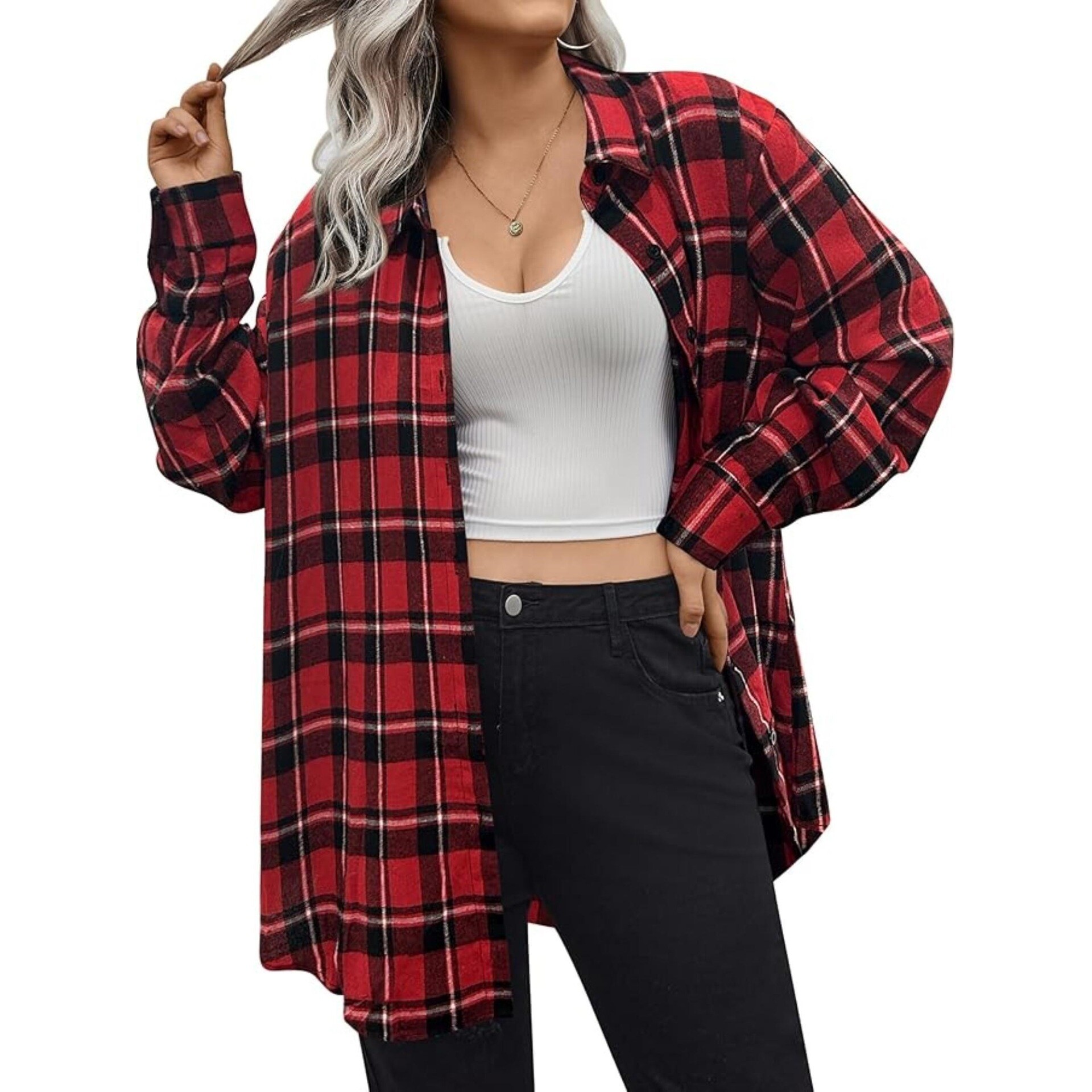 Warm Flannel Plaid Shirt Women – Flannel Shirt Lined recenzja i cena