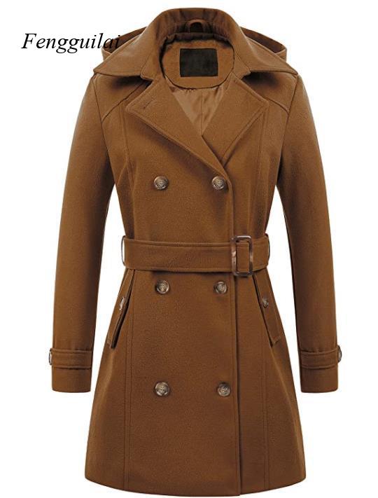 Women's Black Hooded Double Br – Wool Coat Peacoat recenzja i cena