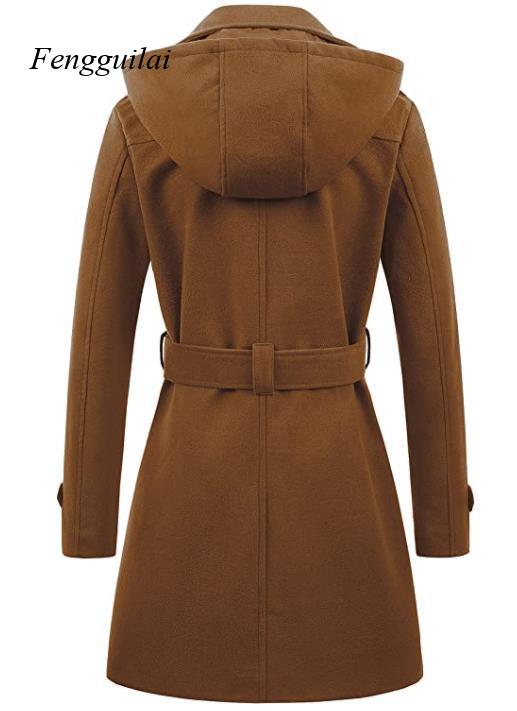 Women's Black Hooded Double Br – Wool Coat Peacoat recenzja i cena
