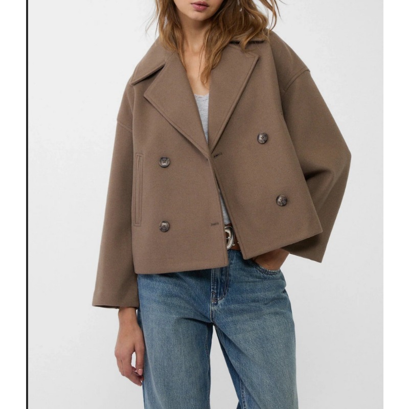 Women's Oversized Double Breas – Wool Coat Peacoat recenzja i cena