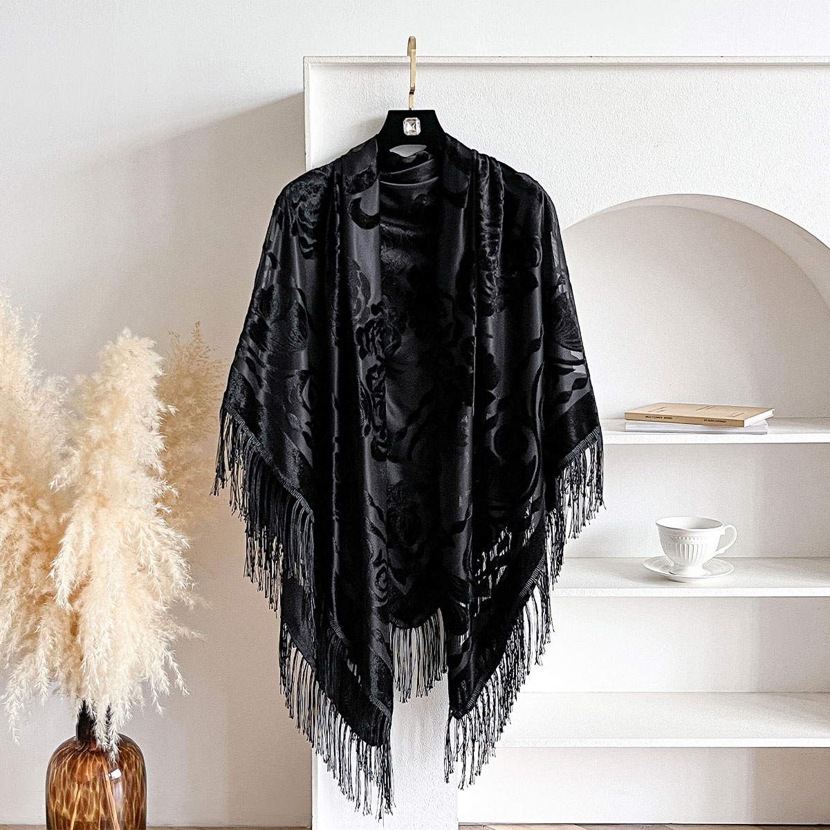 Retro Velvet Tassel Scarf Flor – Shawl Wrap Winter recenzja i cena