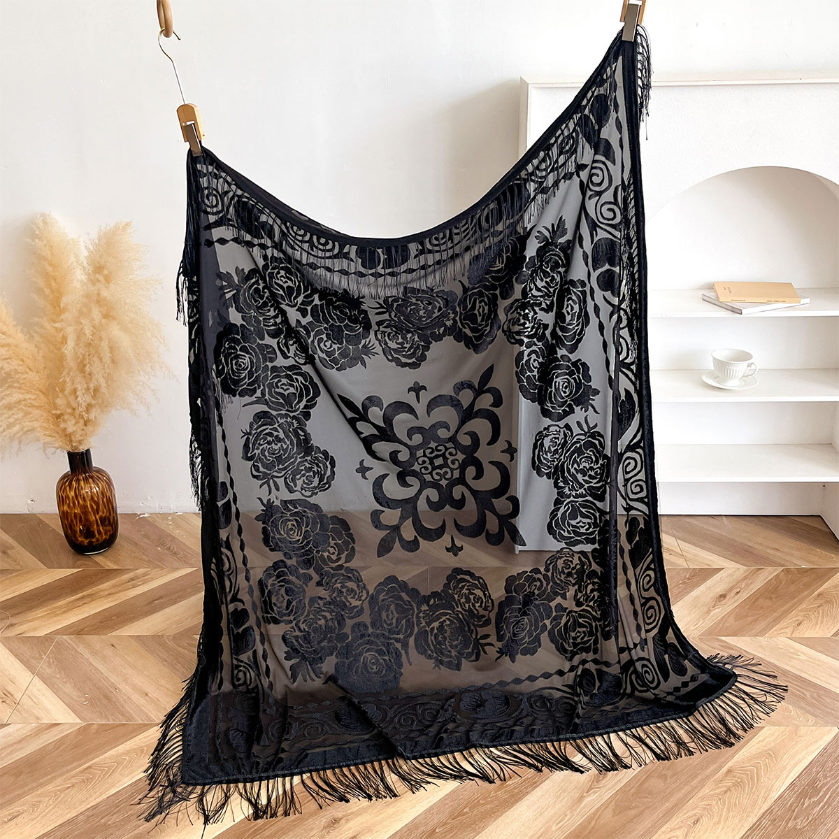 Retro Velvet Tassel Scarf Flor – Shawl Wrap Winter recenzja i cena