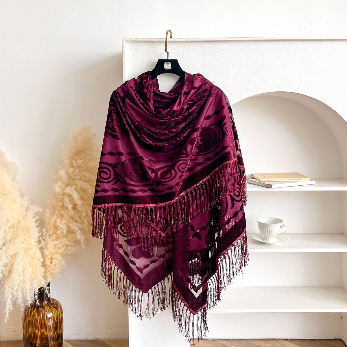 Retro Velvet Tassel Scarf Flor – Shawl Wrap Winter recenzja i cena