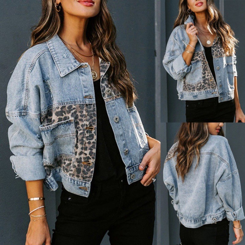 Leopard Stitching Denim Jacket – Down Jacket Packable recenzja i cena